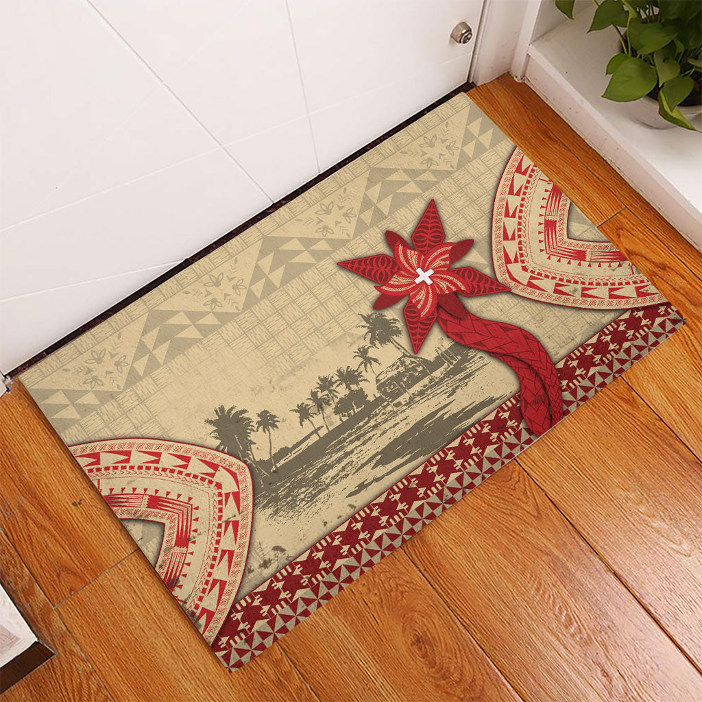 Tonga Language Week Rubber Doormat Tribal Cross Ngatu Floral Pattern DT05 - Polynesian Pride