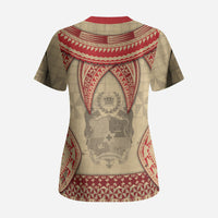 Tonga Language Week Scrub Top Tribal Cross Ngatu Floral Pattern DT05 - Polynesian Pride