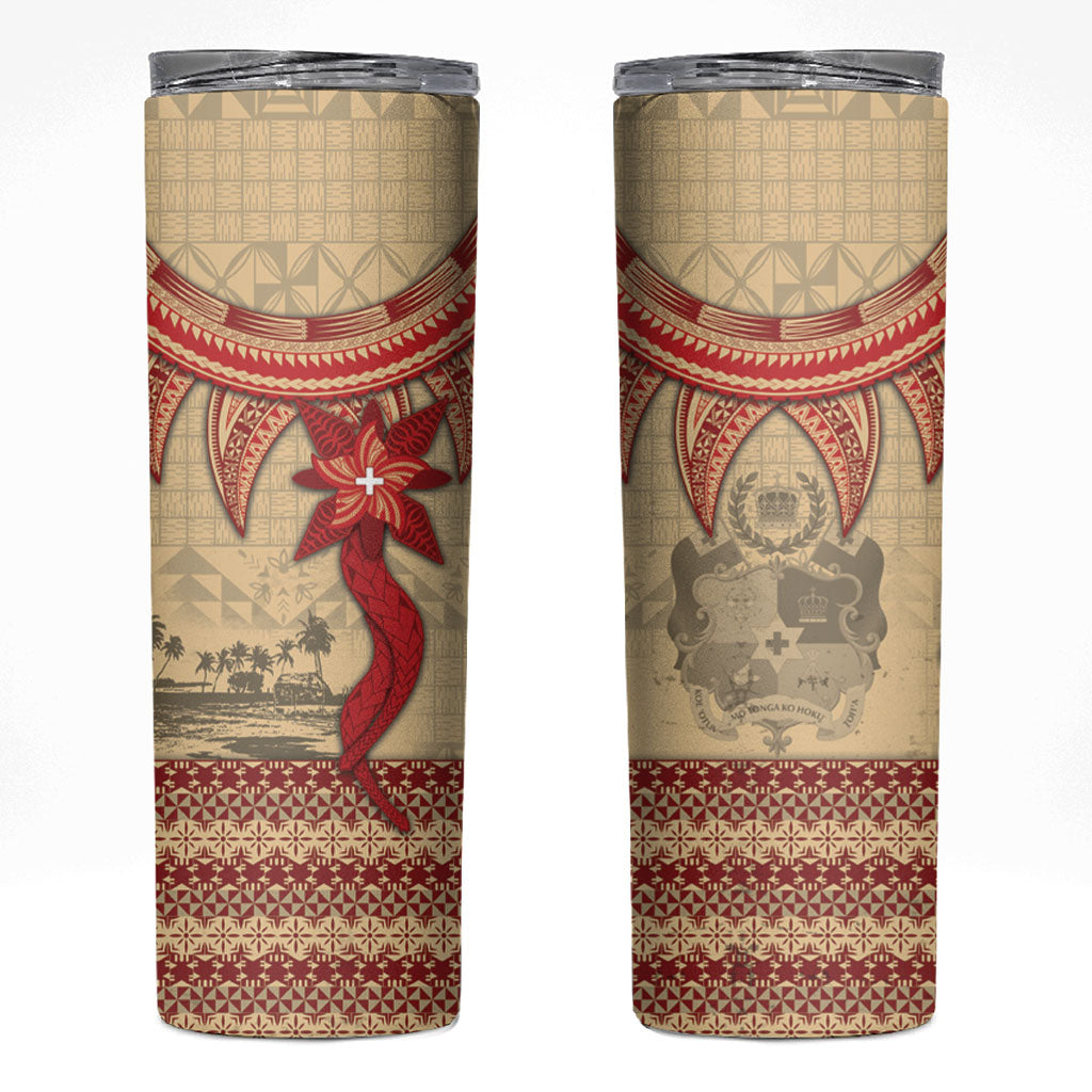 Tonga Language Week Skinny Tumbler Tribal Cross Ngatu Floral Pattern DT05 Red - Polynesian Pride