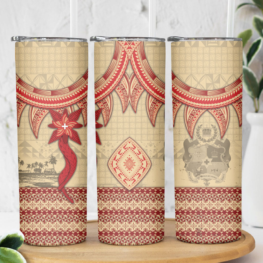 Tonga Language Week Skinny Tumbler Tribal Cross Ngatu Floral Pattern DT05 - Polynesian Pride