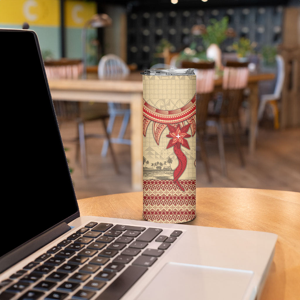 Tonga Language Week Skinny Tumbler Tribal Cross Ngatu Floral Pattern DT05 - Polynesian Pride