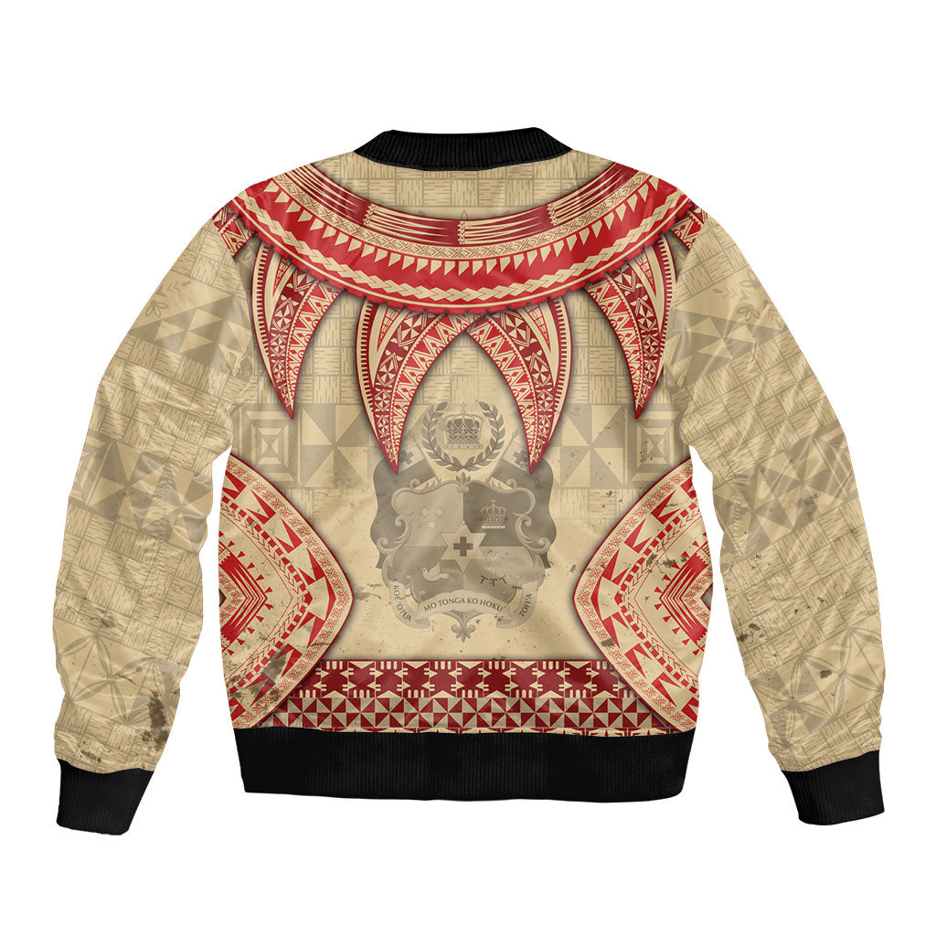 Tonga Language Week Sleeve Zip Bomber Jacket Tribal Cross Ngatu Floral Pattern DT05 - Polynesian Pride