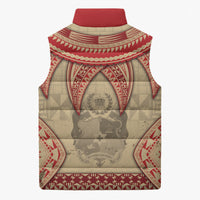 Tonga Language Week Sleeveless Puffer Jacket Tribal Cross Ngatu Floral Pattern DT05 - Polynesian Pride