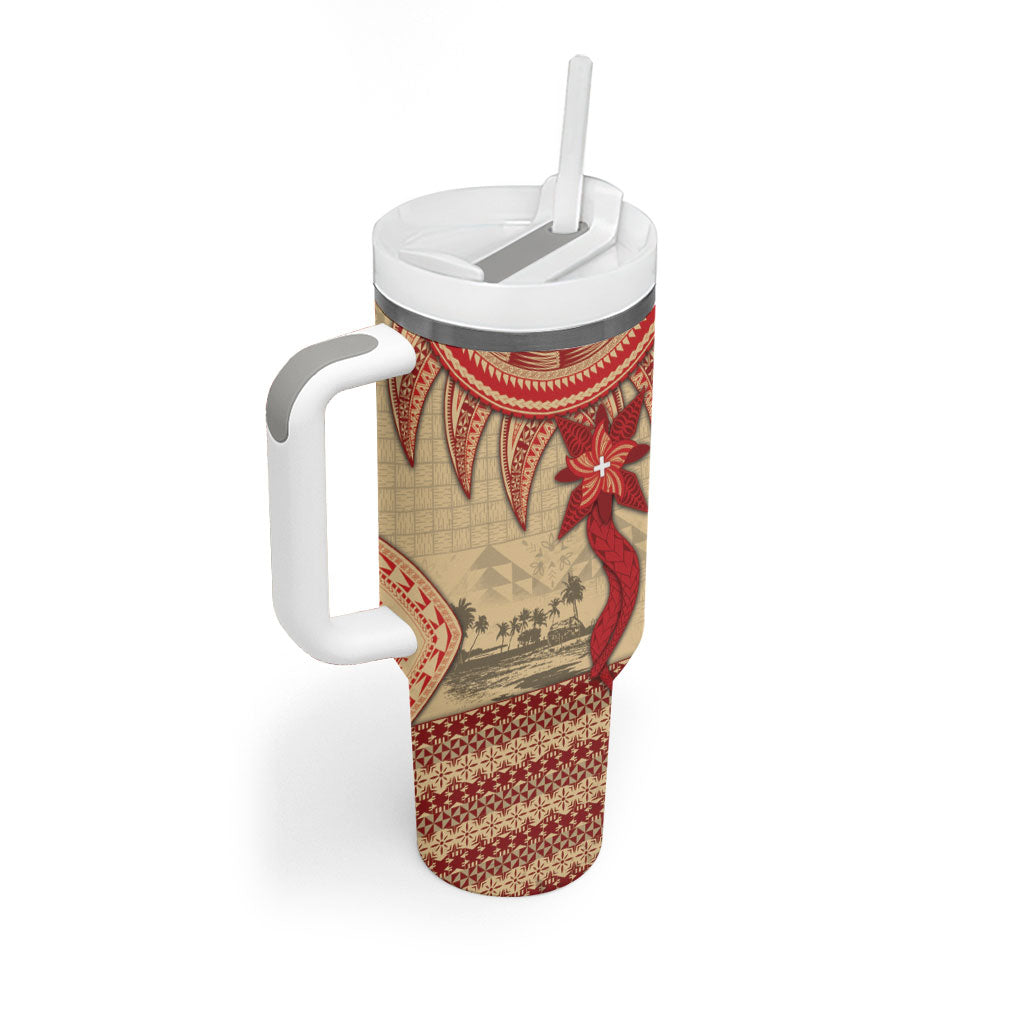 Tonga Language Week Tumbler With Handle Tribal Cross Ngatu Floral Pattern DT05 - Polynesian Pride