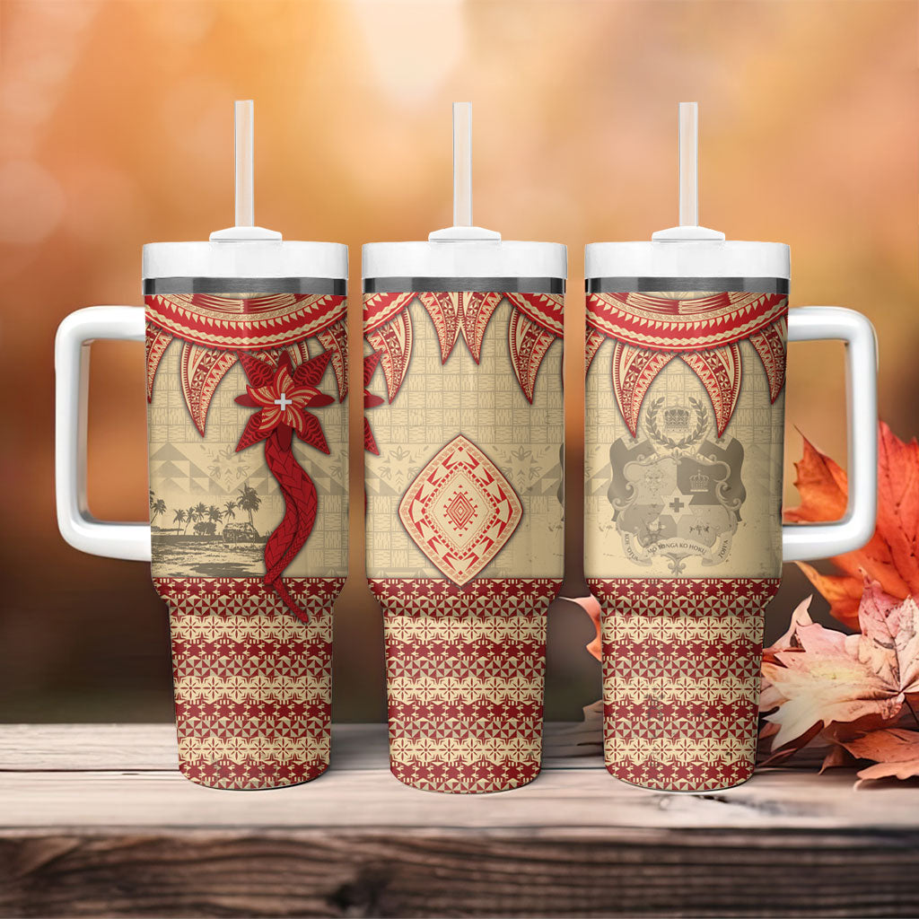 Tonga Language Week Tumbler With Handle Tribal Cross Ngatu Floral Pattern DT05 - Polynesian Pride