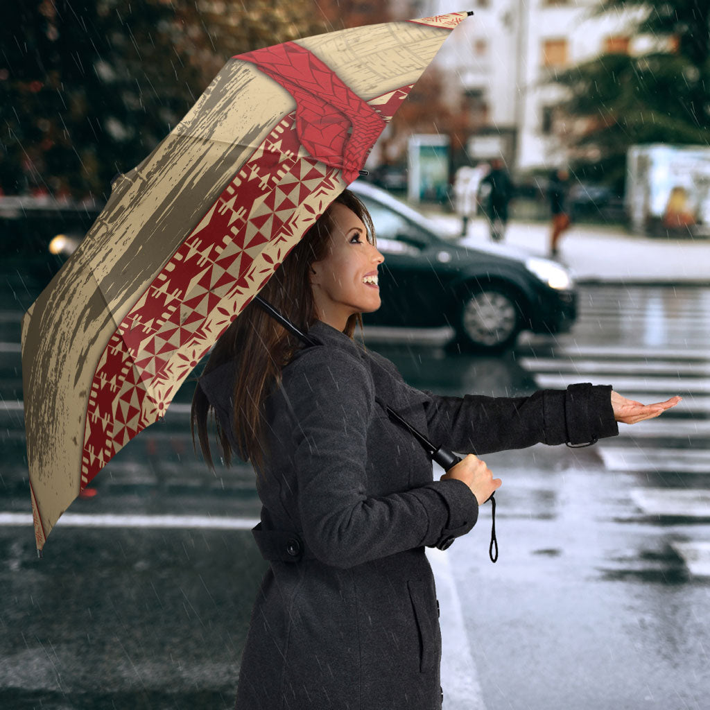 Tonga Language Week Umbrella Tribal Cross Ngatu Floral Pattern DT05 - Polynesian Pride