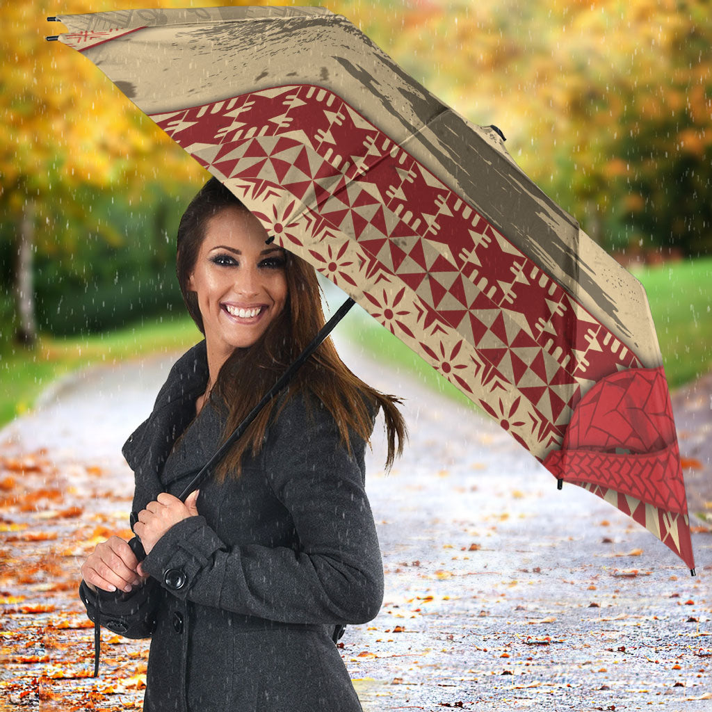 Tonga Language Week Umbrella Tribal Cross Ngatu Floral Pattern DT05 - Polynesian Pride