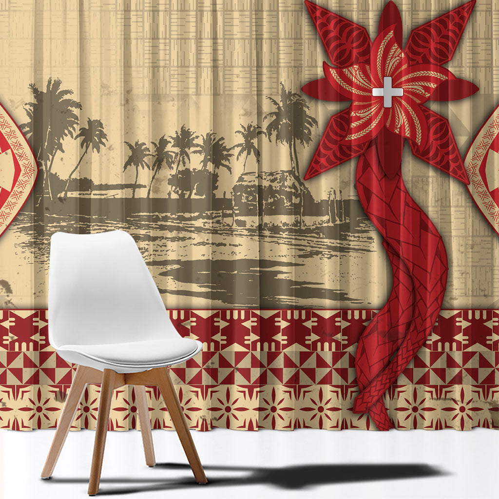 Tonga Language Week Window Curtain Tribal Cross Ngatu Floral Pattern DT05 - Polynesian Pride