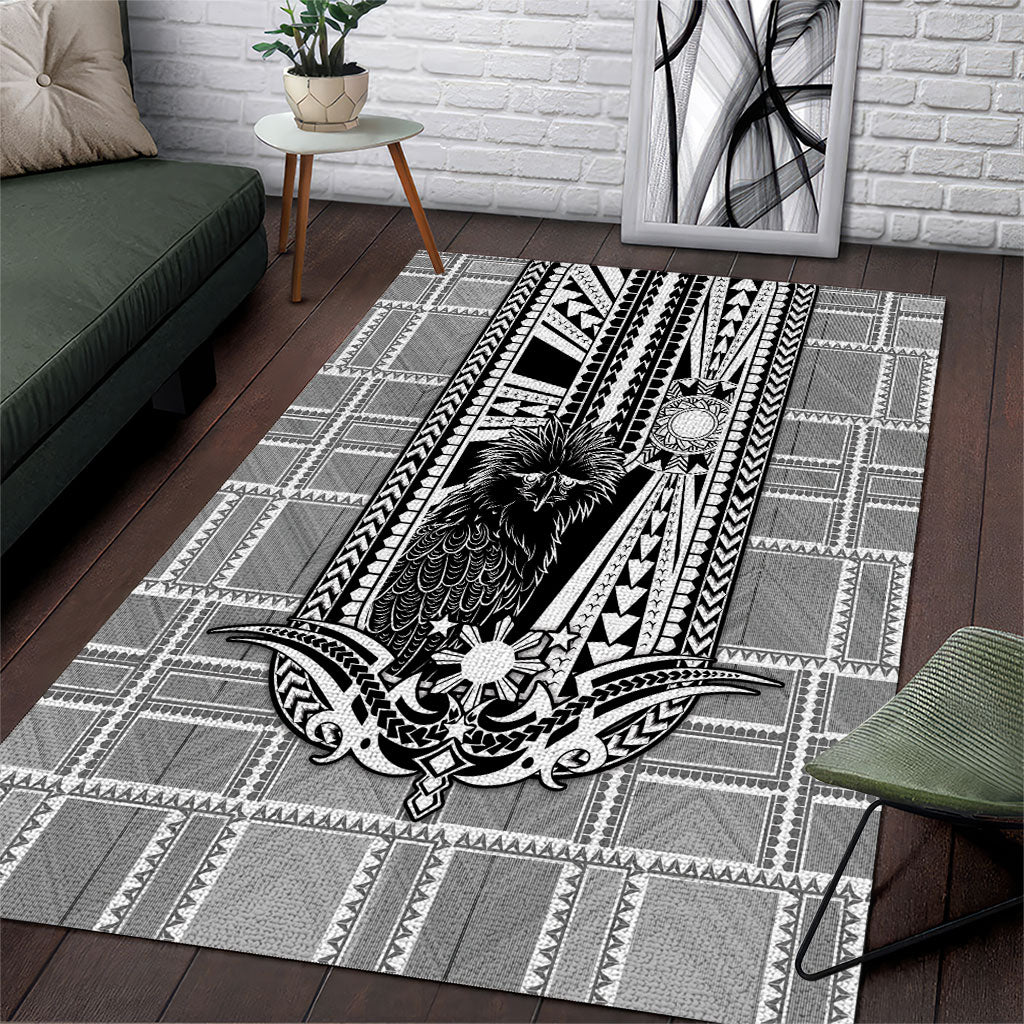 Mabuhay Philippines Festival Area Rug Philippine Eagle Sun Three Stars Barong Pattern DT05 Gray - Polynesian Pride