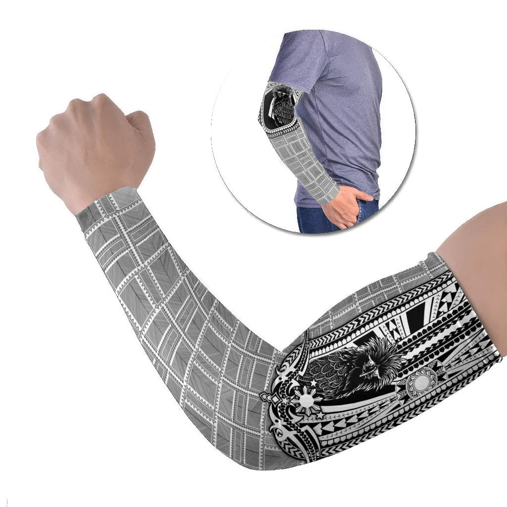 Mabuhay Philippines Festival Arm Sleeves Philippine Eagle Sun Three Stars Barong Pattern DT05 Set of 2 Gray - Polynesian Pride
