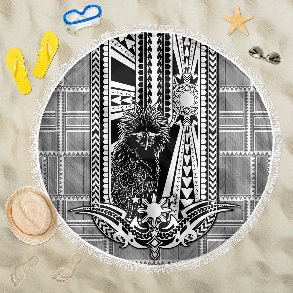 Mabuhay Philippines Festival Beach Blanket Philippine Eagle Sun Three Stars Barong Pattern DT05 One Size 150cm Gray - Polynesian Pride