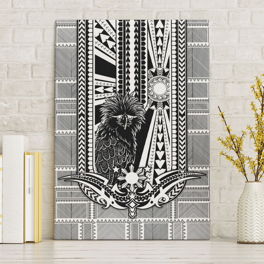 Mabuhay Philippines Festival Canvas Wall Art Philippine Eagle Sun Three Stars Barong Pattern DT05 Without Frame Gray - Polynesian Pride