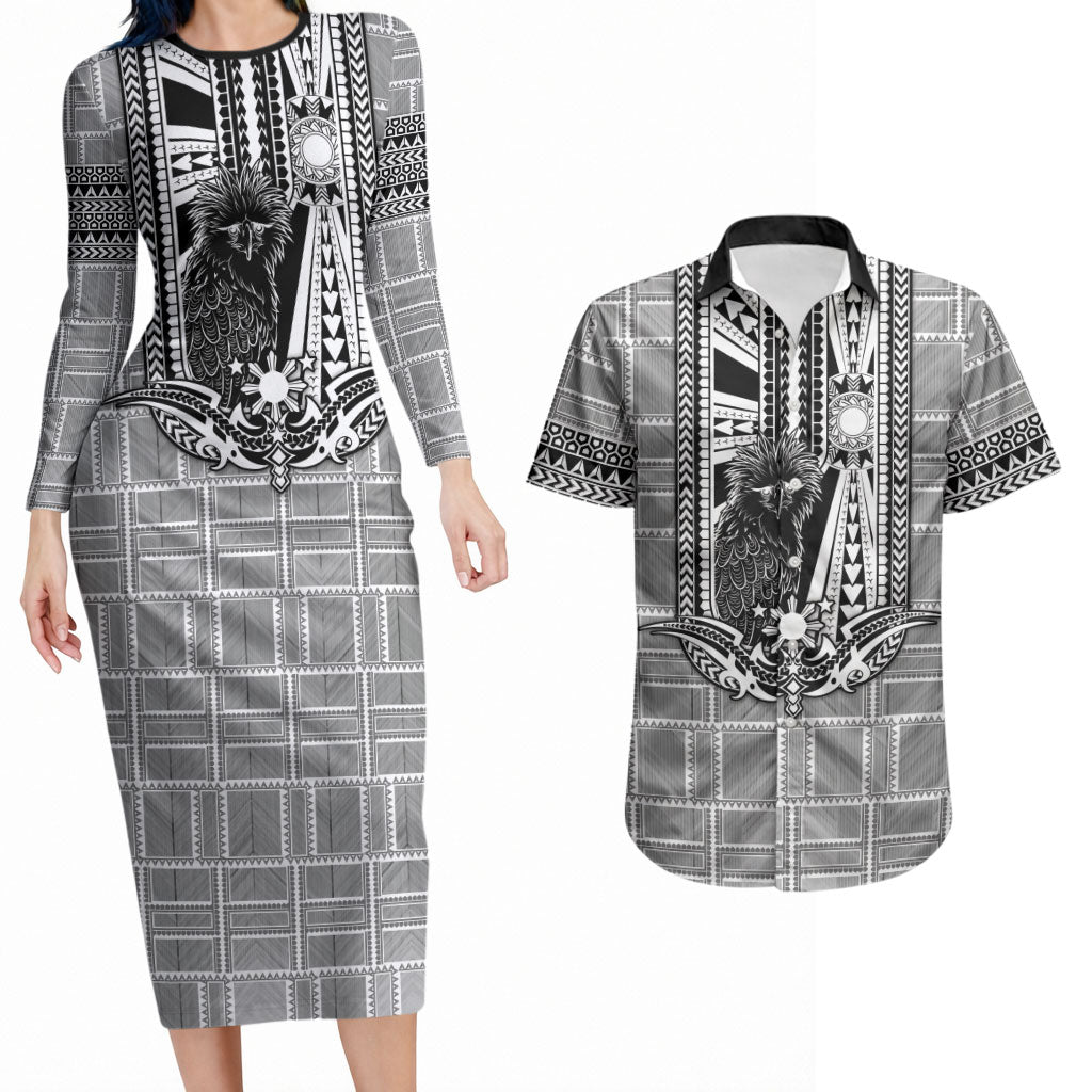 Mabuhay Philippines Festival Couples Matching Long Sleeve Bodycon Dress and Hawaiian Shirt Philippine Eagle Sun Three Stars Barong Pattern