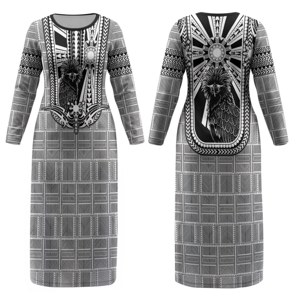 Mabuhay Philippines Festival Couples Matching Long Sleeve Bodycon Dress and Long Sleeve Button Shirt Philippine Eagle Sun Three Stars Barong Pattern DT05 - Polynesian Pride