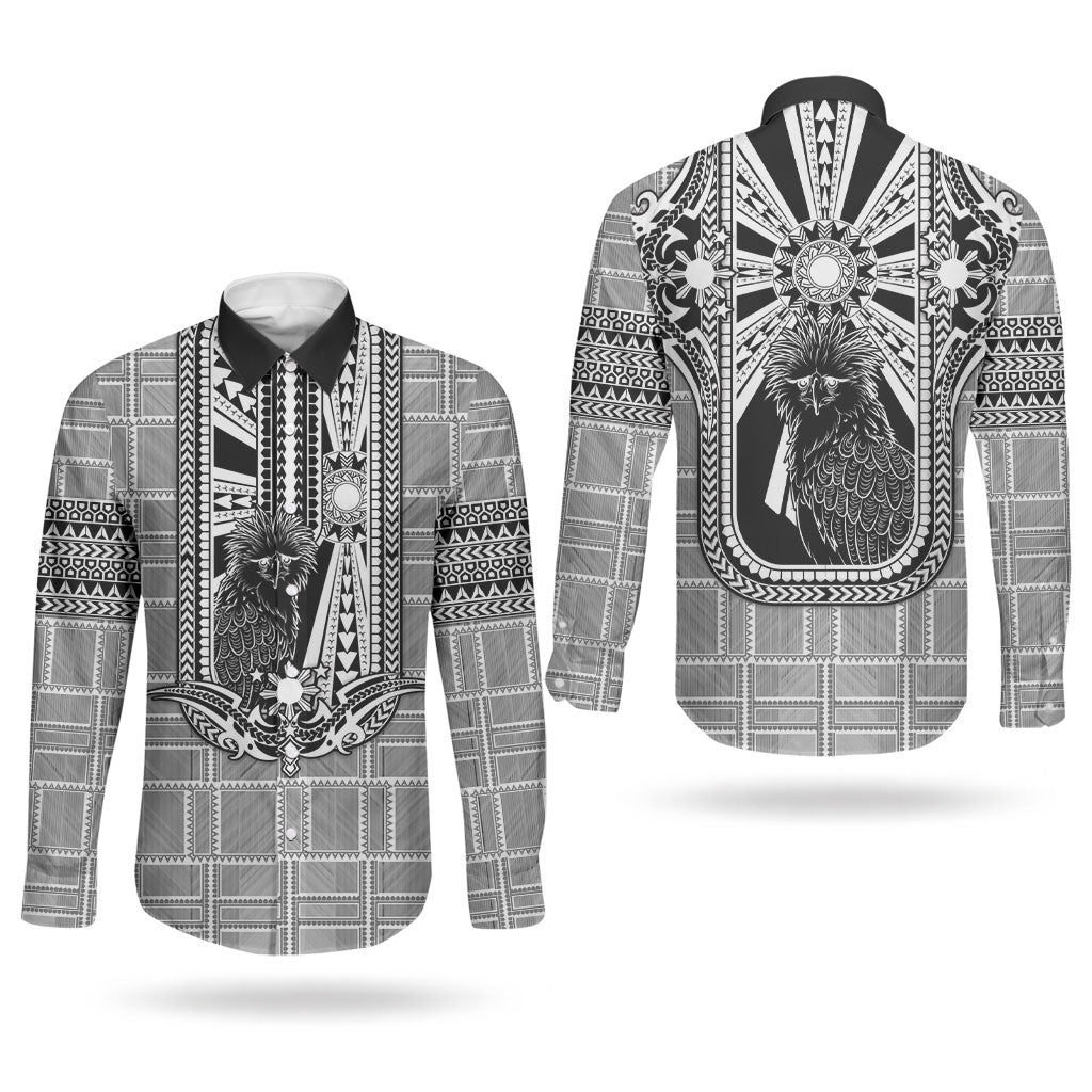 Mabuhay Philippines Festival Couples Matching Mermaid Dress and Long Sleeve Button Shirt Philippine Eagle Sun Three Stars Barong Pattern DT05 - Polynesian Pride