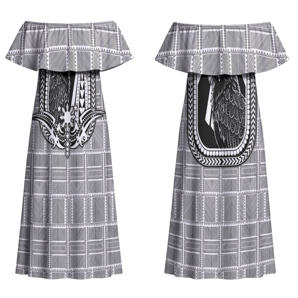 Mabuhay Philippines Festival Couples Matching Off Shoulder Maxi Dress and Long Sleeve Button Shirt Philippine Eagle Sun Three Stars Barong Pattern DT05 - Polynesian Pride