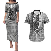 Mabuhay Philippines Festival Couples Matching Puletasi and Hawaiian Shirt Philippine Eagle Sun Three Stars Barong Pattern DT05 Gray - Polynesian Pride