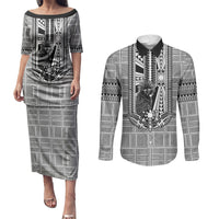 Mabuhay Philippines Festival Couples Matching Puletasi and Long Sleeve Button Shirt Philippine Eagle Sun Three Stars Barong Pattern DT05 Gray - Polynesian Pride