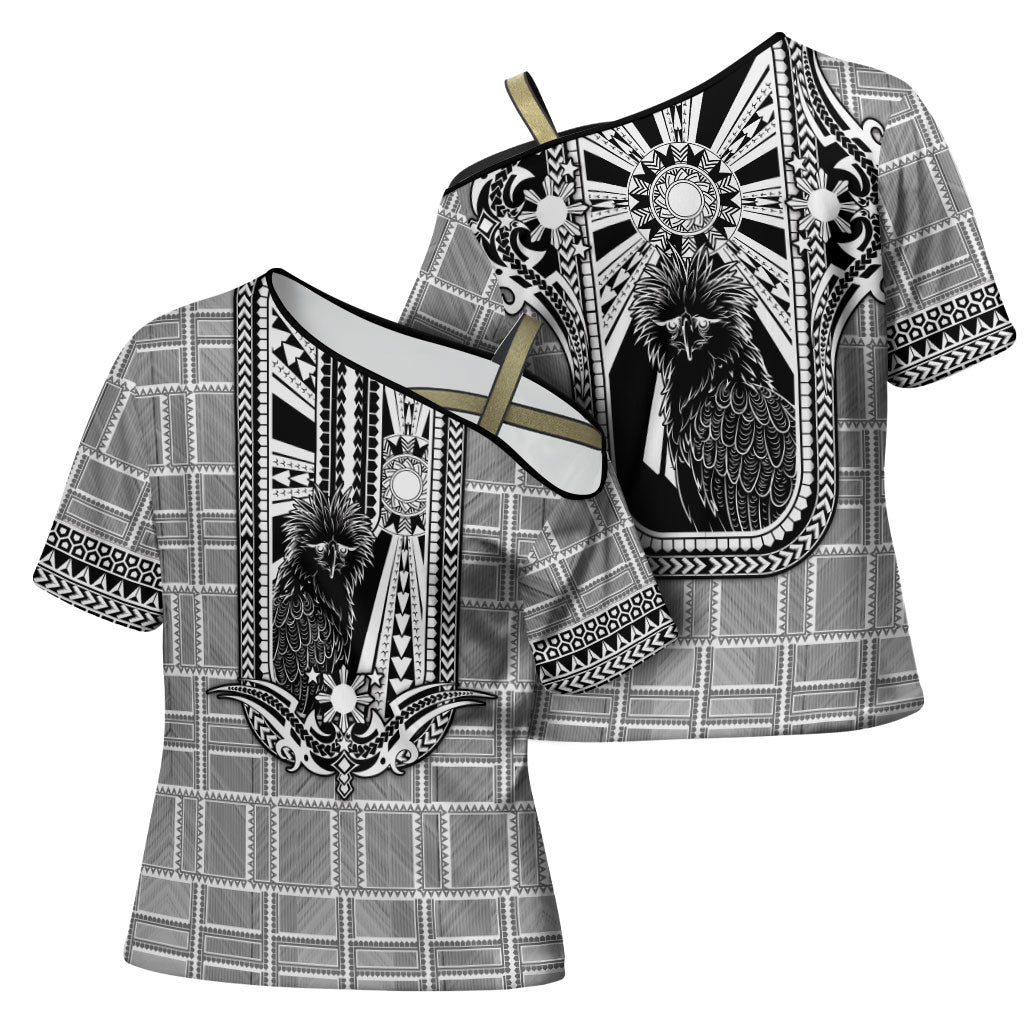 Mabuhay Philippines Festival Cross Shoulder Shirt Philippine Eagle Sun Three Stars Barong Pattern DT05 - Polynesian Pride
