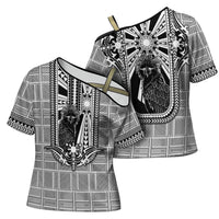 Mabuhay Philippines Festival Cross Shoulder Shirt Philippine Eagle Sun Three Stars Barong Pattern DT05 - Polynesian Pride