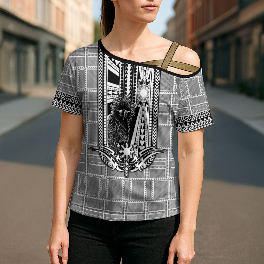 Mabuhay Philippines Festival Cross Shoulder Shirt Philippine Eagle Sun Three Stars Barong Pattern DT05 - Polynesian Pride