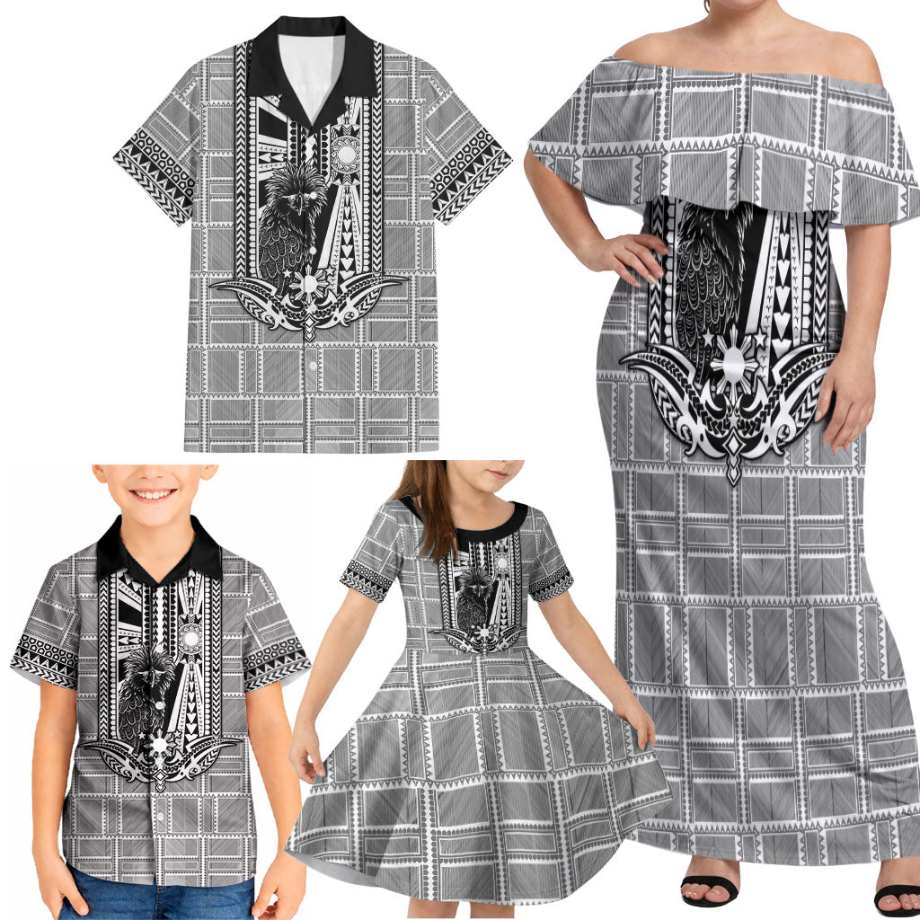 Mabuhay Philippines Festival Family Matching Off Shoulder Maxi Dress and Hawaiian Shirt Philippine Eagle Sun Three Stars Barong Pattern