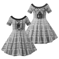Mabuhay Philippines Festival Family Matching Off Shoulder Maxi Dress and Hawaiian Shirt Philippine Eagle Sun Three Stars Barong Pattern DT05 Daughter's Dress Gray - Polynesian Pride