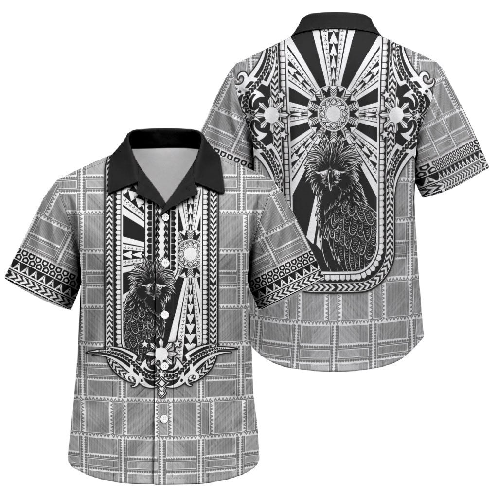 Mabuhay Philippines Festival Family Matching Off Shoulder Maxi Dress and Hawaiian Shirt Philippine Eagle Sun Three Stars Barong Pattern DT05 Son's Shirt Gray - Polynesian Pride