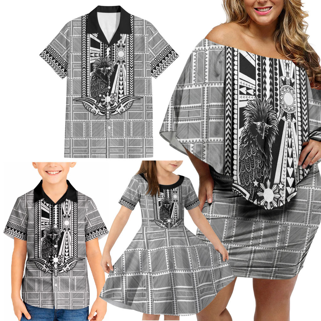 Mabuhay Philippines Festival Family Matching Off Shoulder Short Dress and Hawaiian Shirt Philippine Eagle Sun Three Stars Barong Pattern