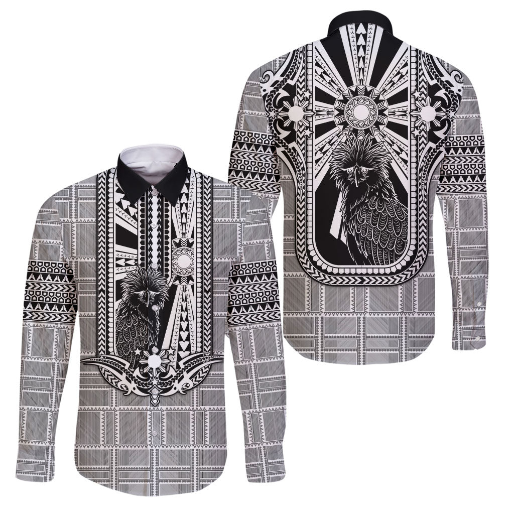 Mabuhay Philippines Festival Family Matching Tank Maxi Dress and Hawaiian Shirt Philippine Eagle Sun Three Stars Barong Pattern DT05 Dad's Shirt - Long Sleeve Gray - Polynesian Pride