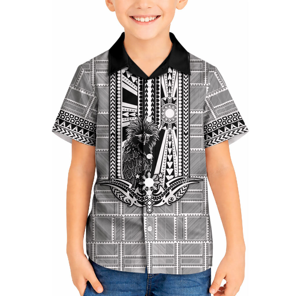 Mabuhay Philippines Festival Kid Hawaiian Shirt Philippine Eagle Sun Three Stars Barong Pattern DT05 Kid Gray - Polynesian Pride