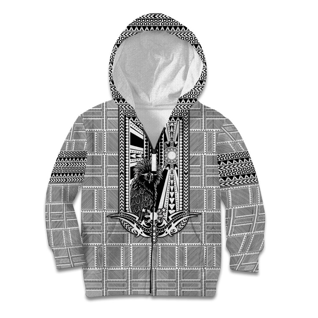 Mabuhay Philippines Festival Kid Hoodie Philippine Eagle Sun Three Stars Barong Pattern DT05 Zip Hoodie Gray - Polynesian Pride