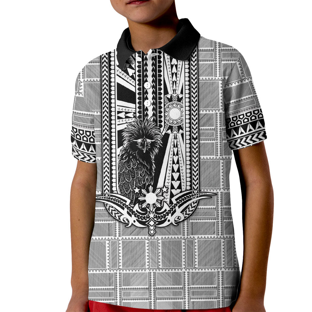 Mabuhay Philippines Festival Kid Polo Shirt Philippine Eagle Sun Three Stars Barong Pattern DT05 Kid Gray - Polynesian Pride