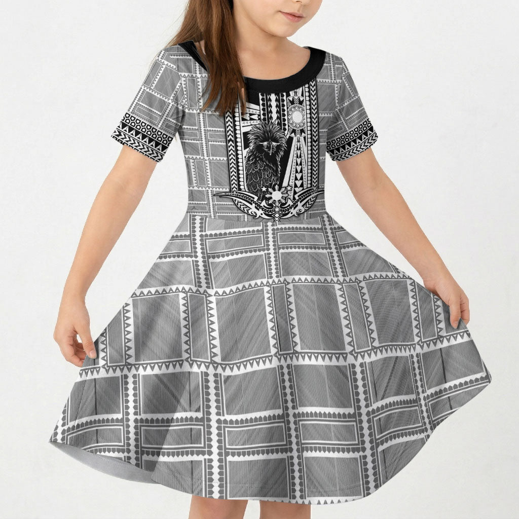 Mabuhay Philippines Festival Kid Short Sleeve Dress Philippine Eagle Sun Three Stars Barong Pattern DT05 KID Gray - Polynesian Pride