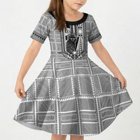 Mabuhay Philippines Festival Kid Short Sleeve Dress Philippine Eagle Sun Three Stars Barong Pattern DT05 KID Gray - Polynesian Pride