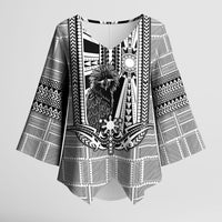 Mabuhay Philippines Festival Kimono Sleeve Blouse Philippine Eagle Sun Three Stars Barong Pattern DT05 Female Gray - Polynesian Pride