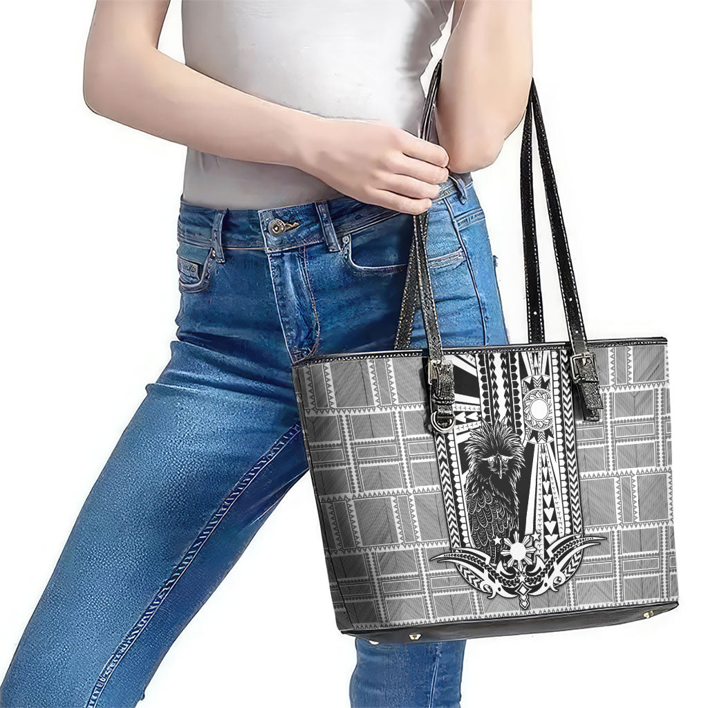 Mabuhay Philippines Festival Leather Tote Bag Philippine Eagle Sun Three Stars Barong Pattern DT05 - Polynesian Pride