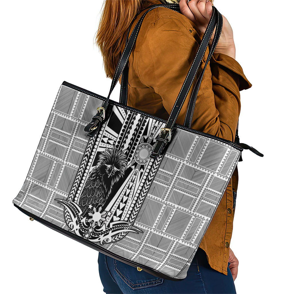 Mabuhay Philippines Festival Leather Tote Bag Philippine Eagle Sun Three Stars Barong Pattern DT05 - Polynesian Pride