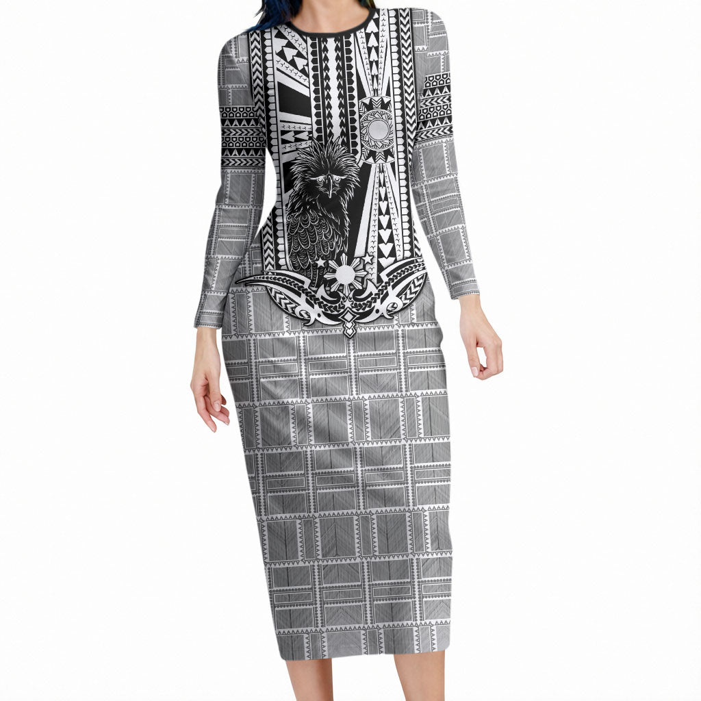 Mabuhay Philippines Festival Long Sleeve Bodycon Dress Philippine Eagle Sun Three Stars Barong Pattern