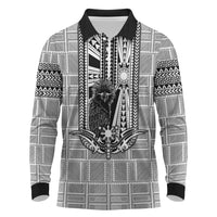 Mabuhay Philippines Festival Long Sleeve Polo Shirt Philippine Eagle Sun Three Stars Barong Pattern DT05 Gray - Polynesian Pride