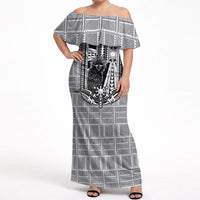 Mabuhay Philippines Festival Off Shoulder Maxi Dress Philippine Eagle Sun Three Stars Barong Pattern DT05 Women Gray - Polynesian Pride