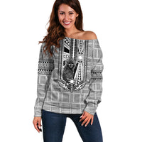 Mabuhay Philippines Festival Off Shoulder Sweater Philippine Eagle Sun Three Stars Barong Pattern DT05 Women Gray - Polynesian Pride