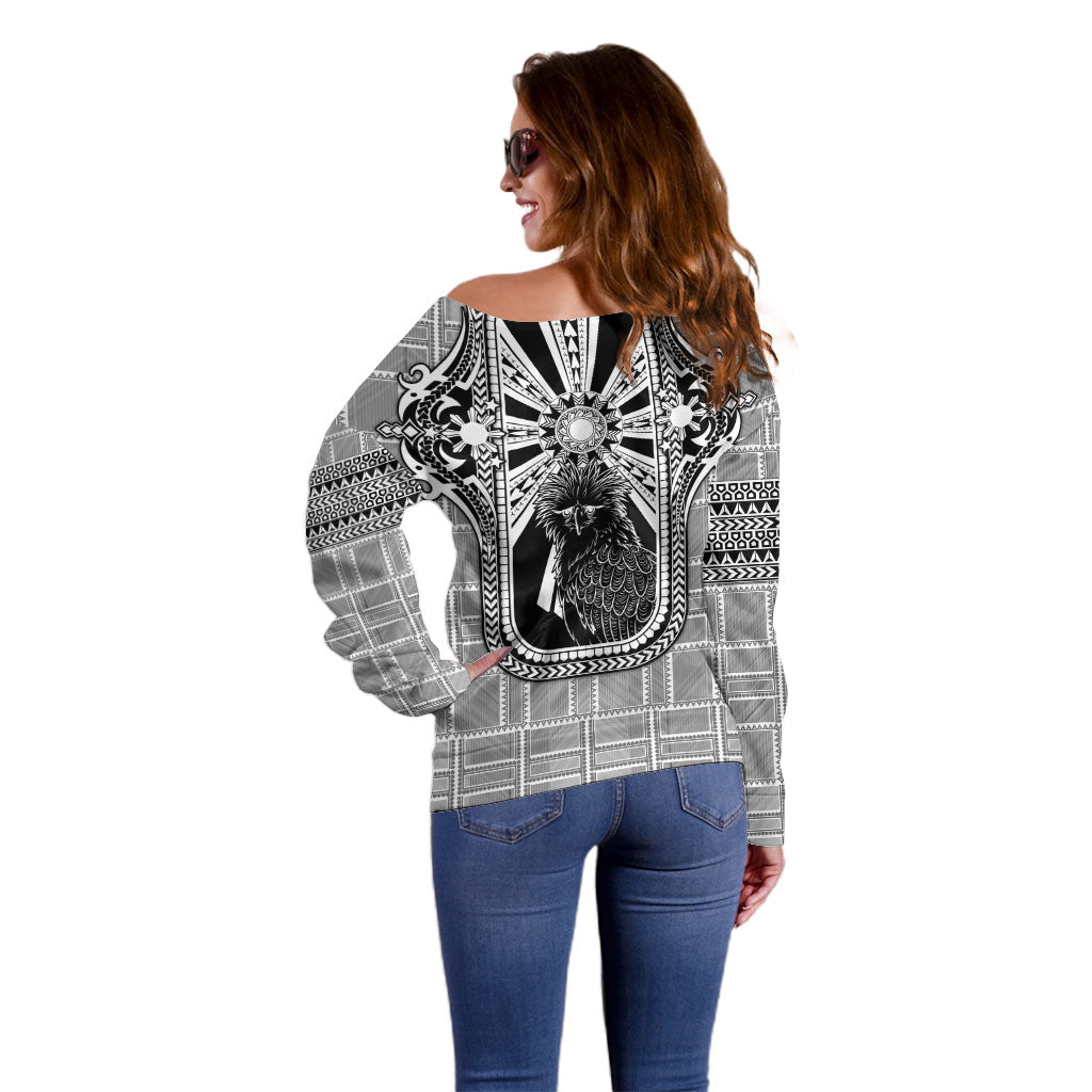 Mabuhay Philippines Festival Off Shoulder Sweater Philippine Eagle Sun Three Stars Barong Pattern DT05 - Polynesian Pride
