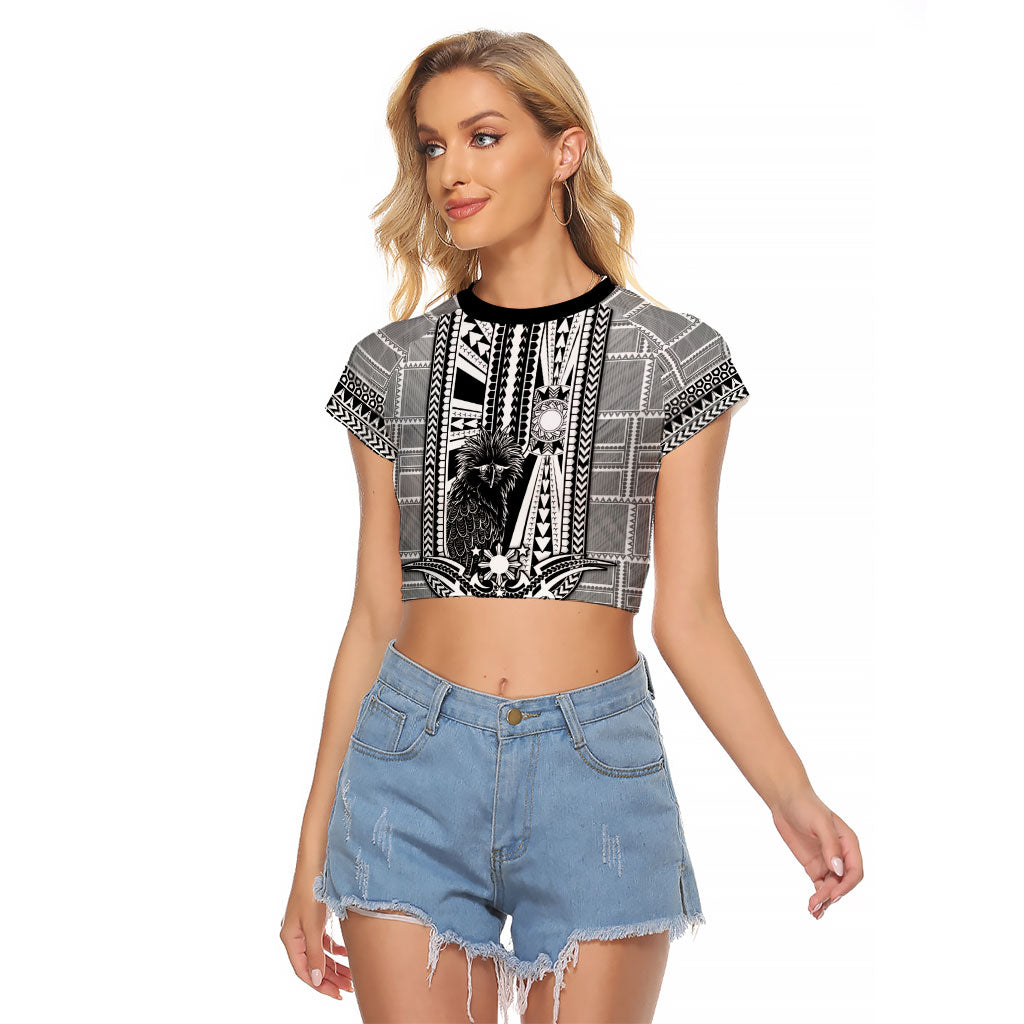 Mabuhay Philippines Festival Raglan Cropped T Shirt Philippine Eagle Sun Three Stars Barong Pattern DT05 Female Gray - Polynesian Pride