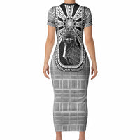 Mabuhay Philippines Festival Short Sleeve Bodycon Dress Philippine Eagle Sun Three Stars Barong Pattern DT05 - Polynesian Pride