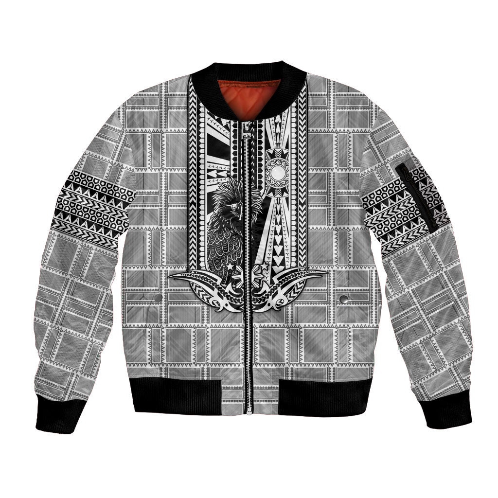 Mabuhay Philippines Festival Sleeve Zip Bomber Jacket Philippine Eagle Sun Three Stars Barong Pattern DT05 Unisex Gray - Polynesian Pride