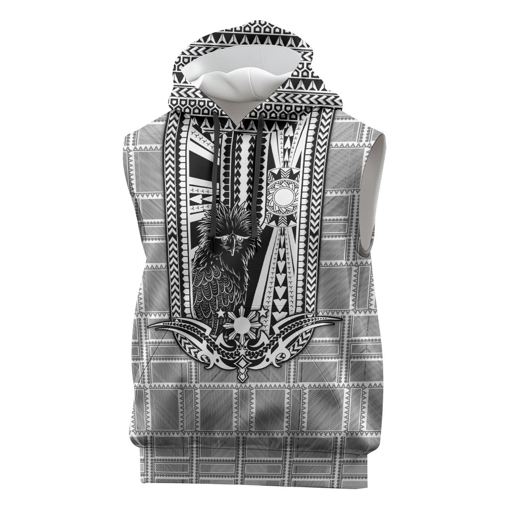 Mabuhay Philippines Festival Sleeveless Hoodie Philippine Eagle Sun Three Stars Barong Pattern DT05 Gray - Polynesian Pride