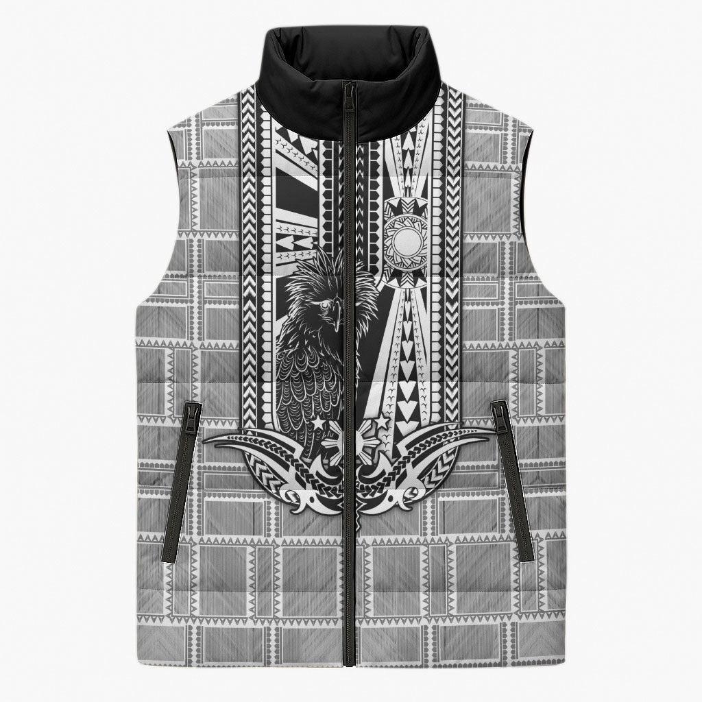 Mabuhay Philippines Festival Sleeveless Puffer Jacket Philippine Eagle Sun Three Stars Barong Pattern DT05 Unisex Gray - Polynesian Pride