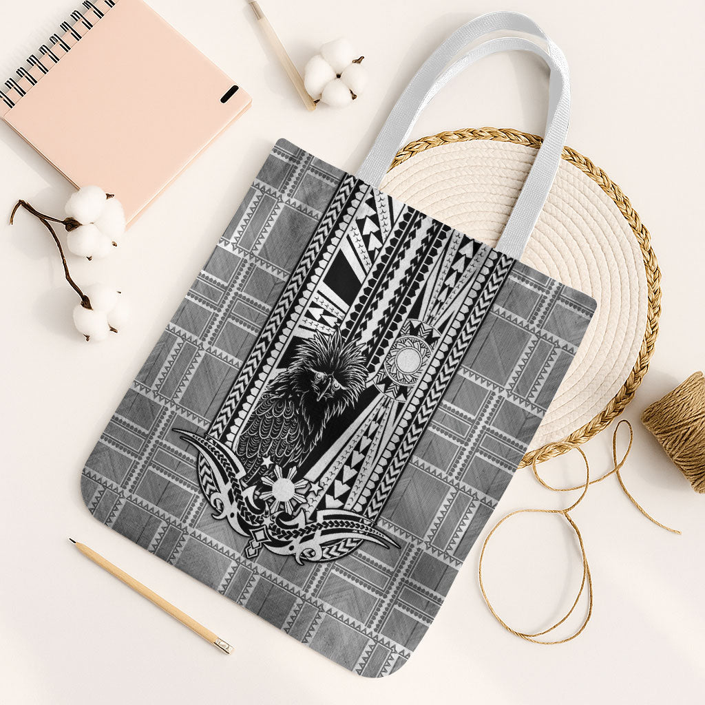 Mabuhay Philippines Festival Tote Bag Philippine Eagle Sun Three Stars Barong Pattern DT05 White Strap One Size Gray - Polynesian Pride