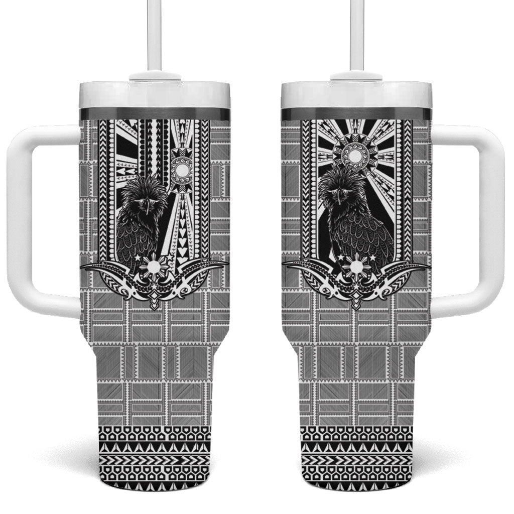 Mabuhay Philippines Festival Tumbler With Handle Philippine Eagle Sun Three Stars Barong Pattern DT05 One Size: 40 oz Gray - Polynesian Pride